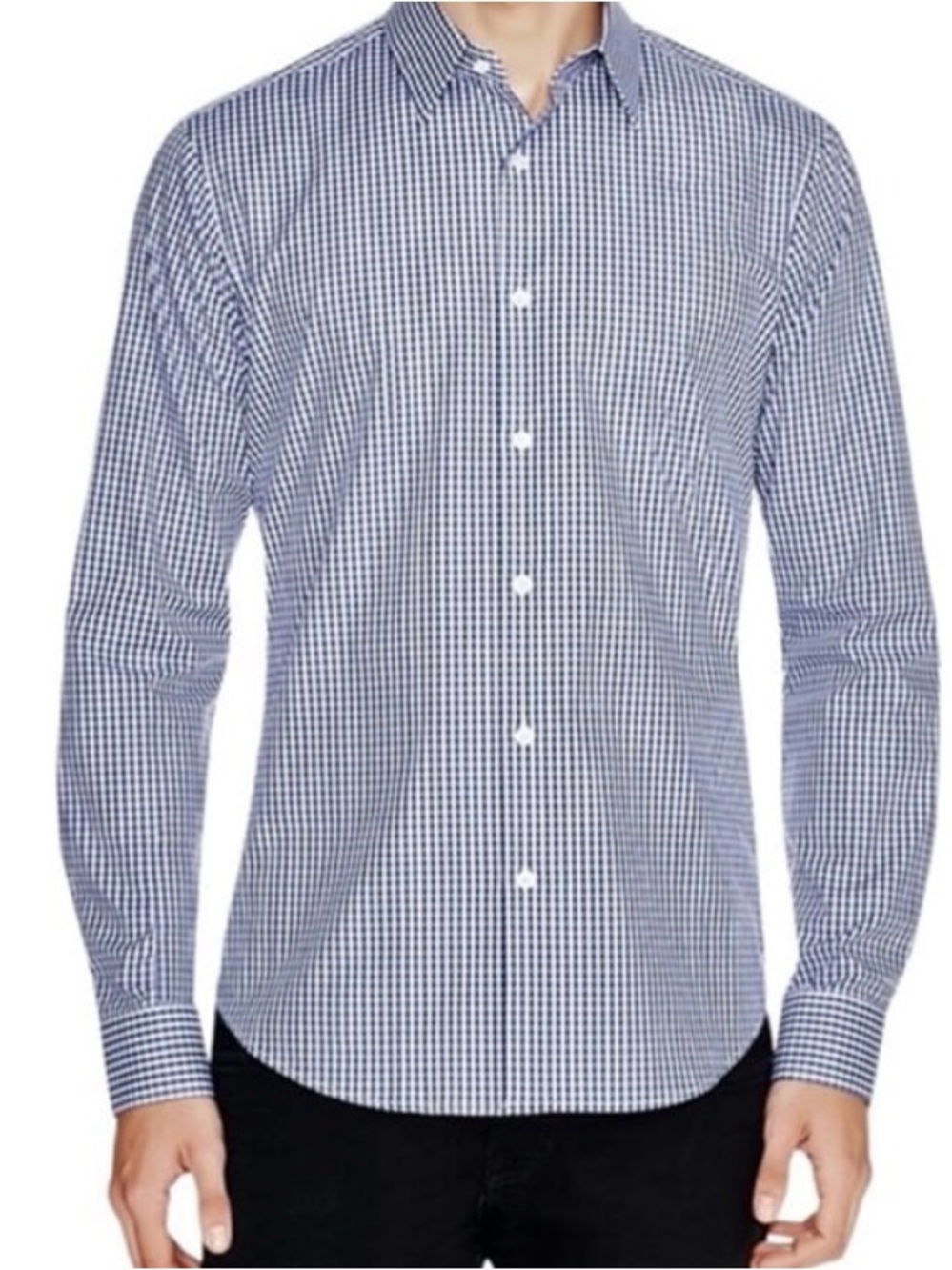 Theory Dress Shirt Mens M Navy Blue Gingham Sylvain Long Sleeve Button Down Slim